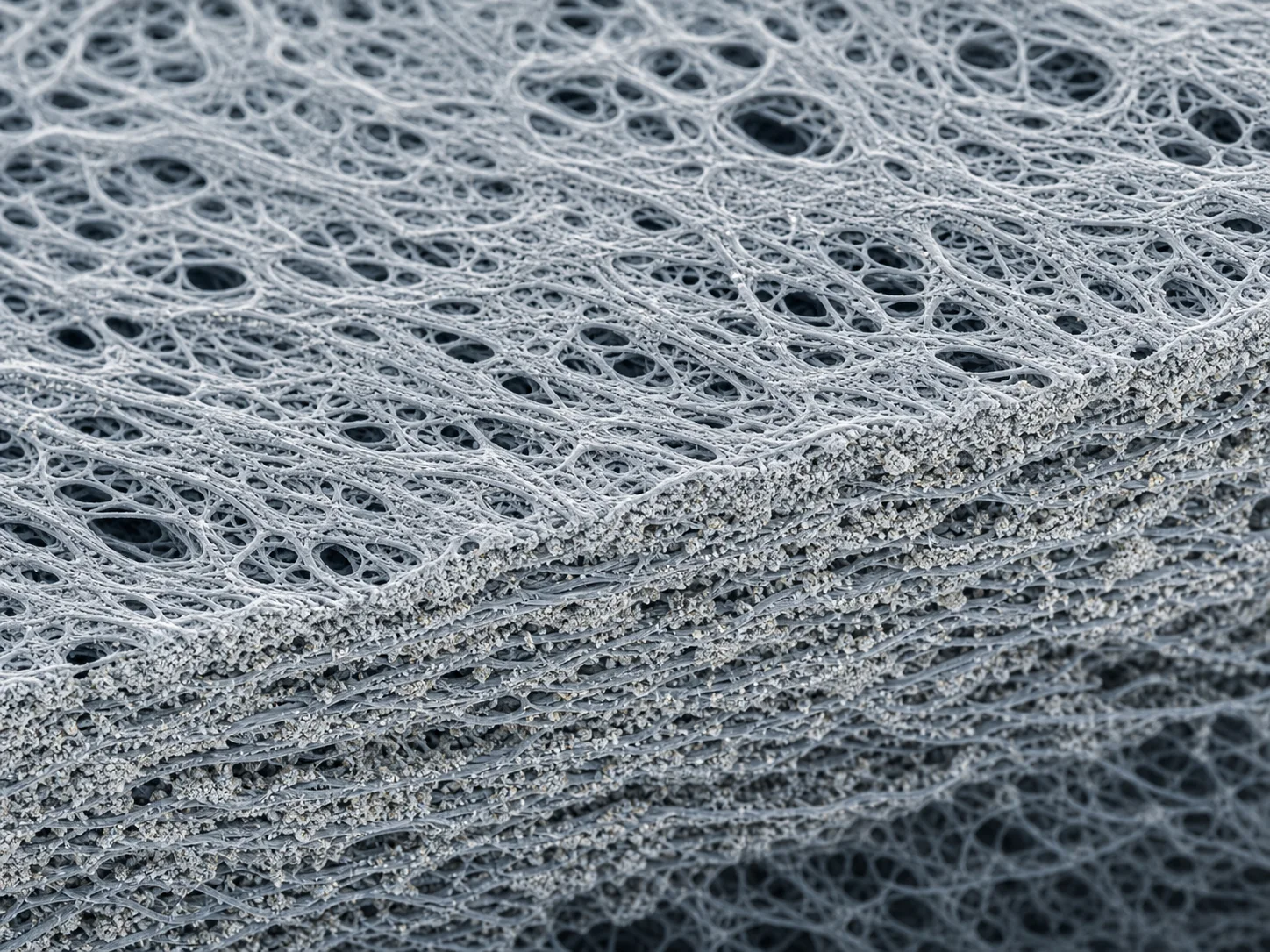 Microscopy view of a microporous separator membrane structure